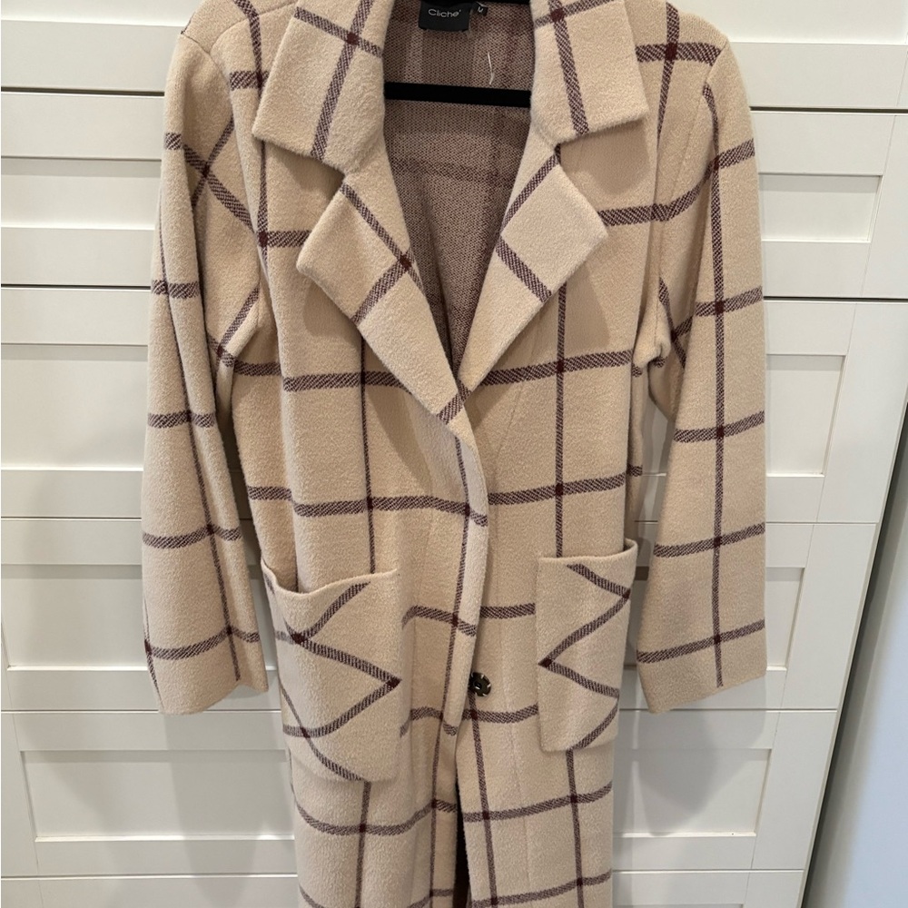 Love Cream and Brown Plaid Trench Coat